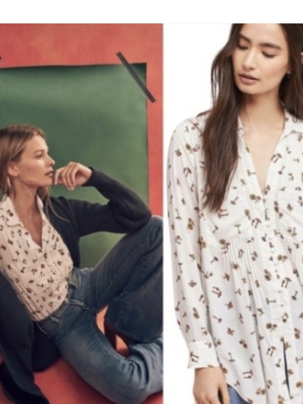 Anthropologie Maeva Matilda Novelty Mushroom Toadstool Button Down Shirt Tip